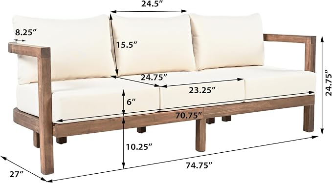 Christopher Knight Home Havets 74.75"W Outdoor 3 Seater Sofa, Acacia Wood Bench - Image 2