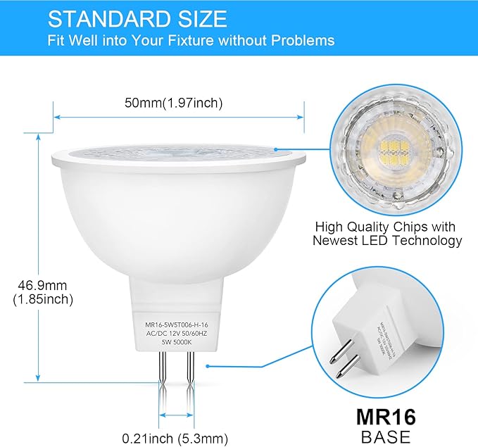 Mlambert 24 Pack MR16 LED Bulbs 50W Halogen Equivalent 5000K, 5W GU5.3 MR16 12V - Image 3