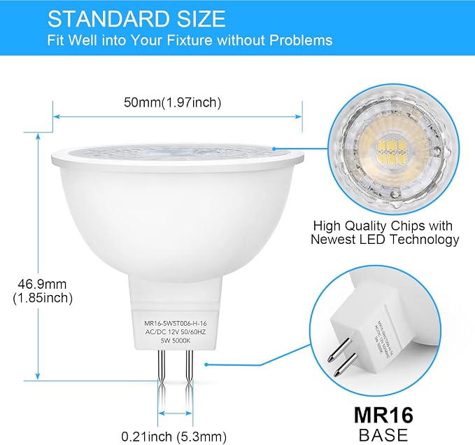Mlambert 12 Pack MR16 LED Bulbs 50W Halogen Equivalent, 5000K Daylight White - Image 4