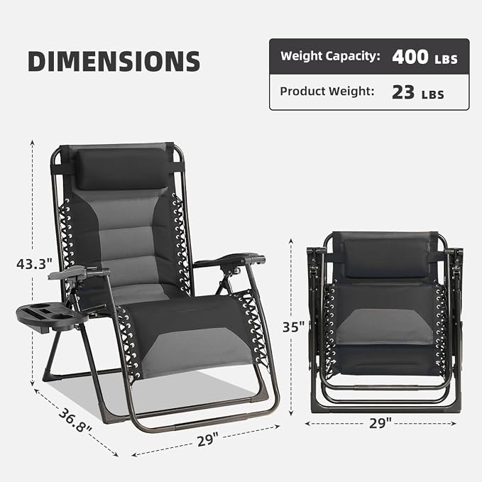 Zero Gravity Chair Set of 2 Oversized Padded Recliner - Image 3