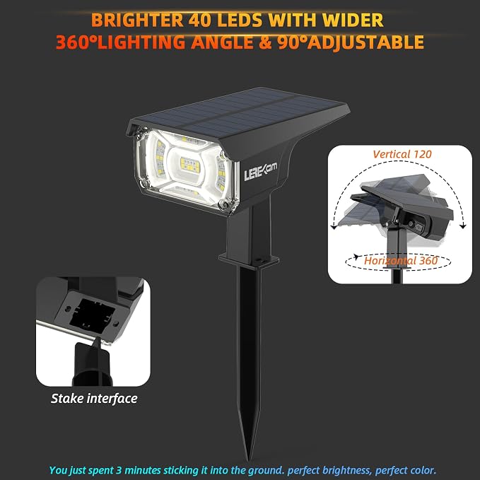Solar Outdoor Lights, 40 LEDs Color Changing RGB Solar Landscape Path Lights - Image 6