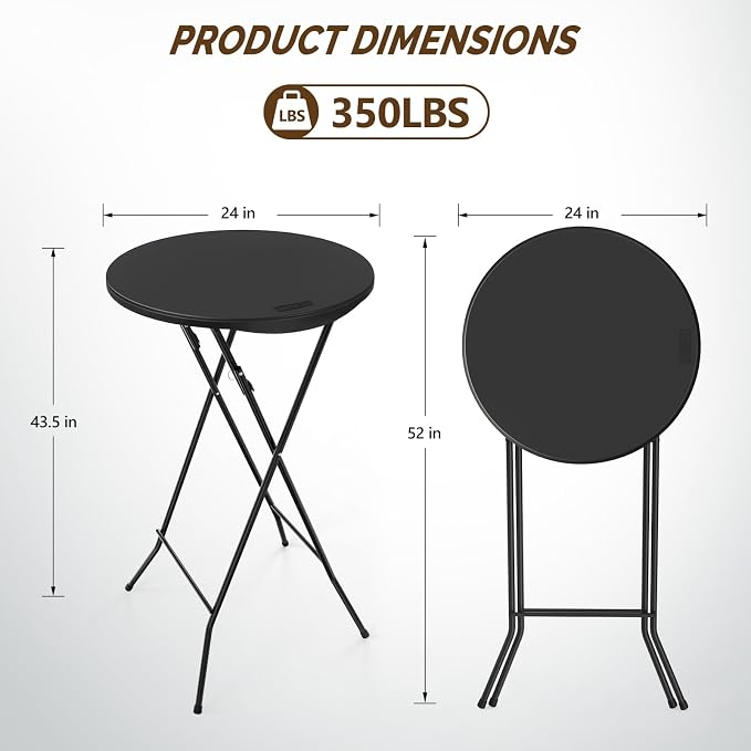VINGLI 24" Plastic Folding Round Table Bar Height, HDPE Matrial - Image 5