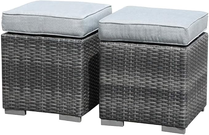 Patiorama 2 Pieces Assembled Outdoor Patio Ottoman, Indoor Outdoor All-Weather by Patiorama