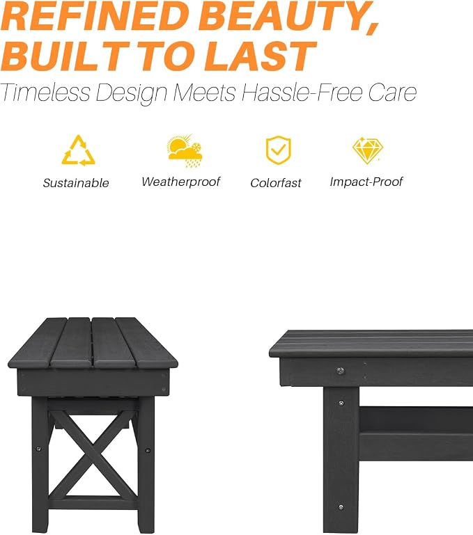 HDPE Outdoor Bench, Poly Lumber Adirondack Benches, Fade-Resistant HDPE Garden - Image 4