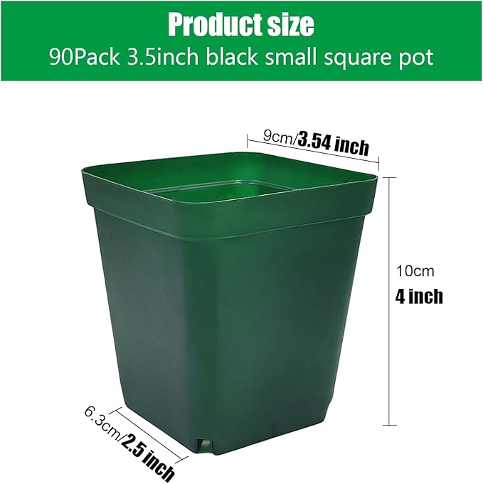 Square Nursery Seedling Pot 3.5 Inches 90 Pcs, Small Nursery Pot Plastic Thick - Image 2