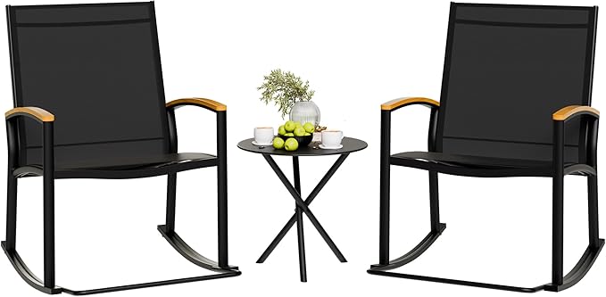 Shintenchi 3 Piece Outdoor Rocking Bistro Set, Textilene Fabric Small Patio by Shintenchi
