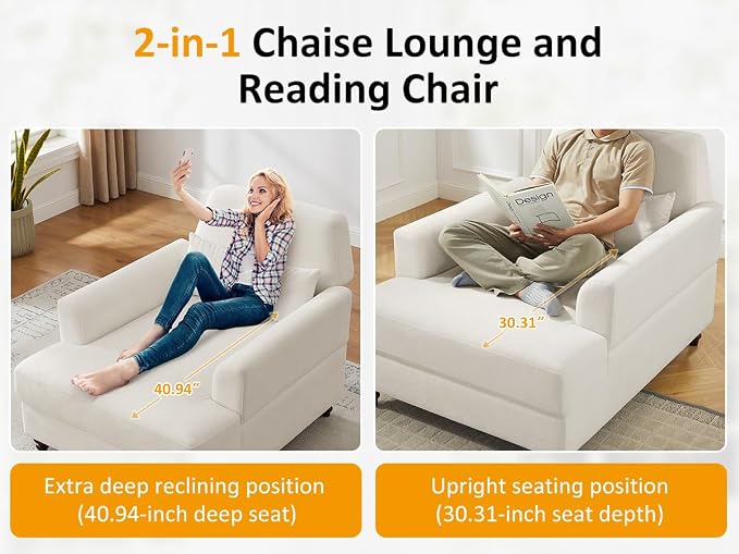 Chaise Lounge Chair Indoor Set of 2, Oversized Accent Chair - Image 5