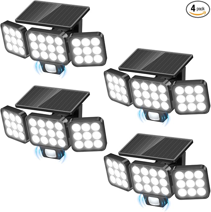 Solar Flood Light Outdoor 4 Pack, 3500LM Super Bright Motion Sensor Outdoor by WdtPro
