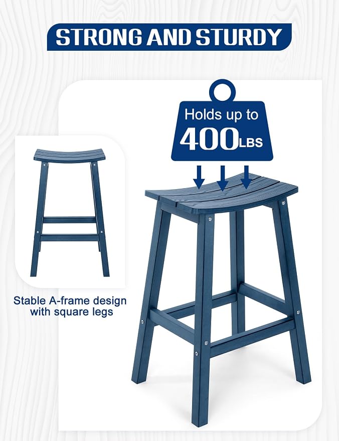 Weatherproof Bar Stools Set of 2, Saddle Seat, Bar Height Stools - Image 5