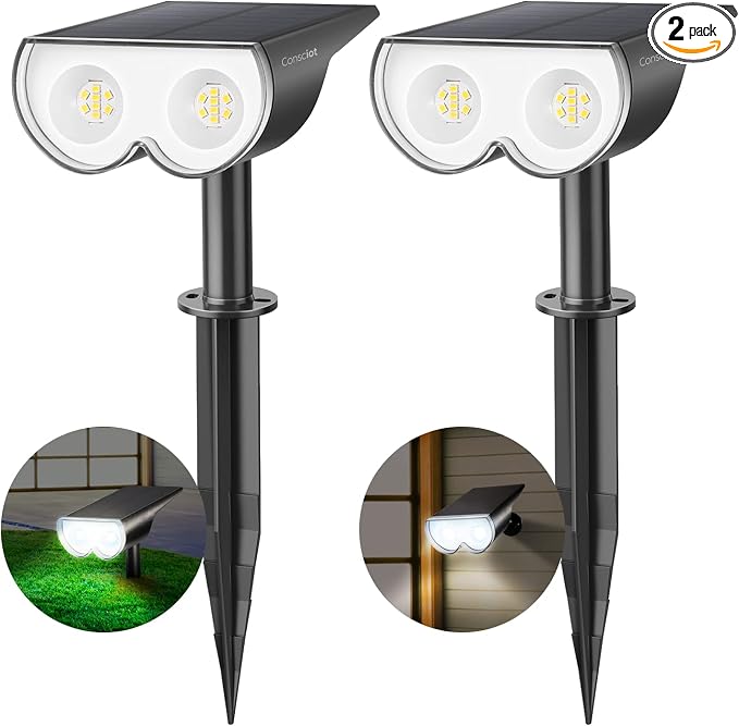 Solar Lights Outdoor Waterproof, Consciot 16 LEDs IP67 Spot Lights Outdoor by Consciot