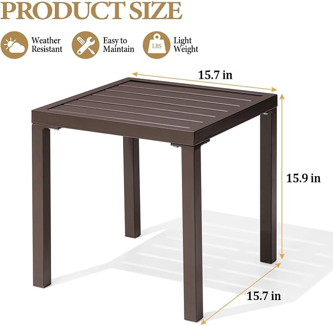 Crestlive Products Outdoor Side Table Set of 2, Small Square Metal End Table - Image 3