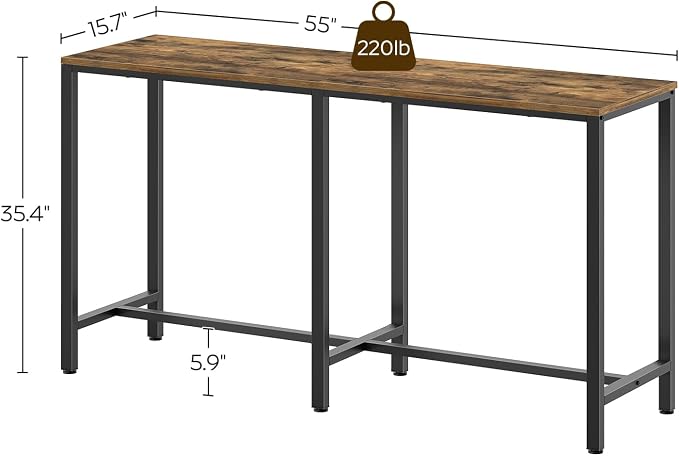 55" Long Bar Table, Counter Bar Height Table, High Top Table, Rectangular - Image 3