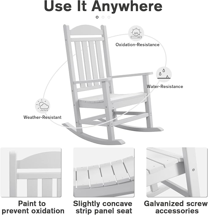 Devoko HDPE Rocking Chair Plastic Outdoor Indoor Patio Rocker Chair High Back - Image 5