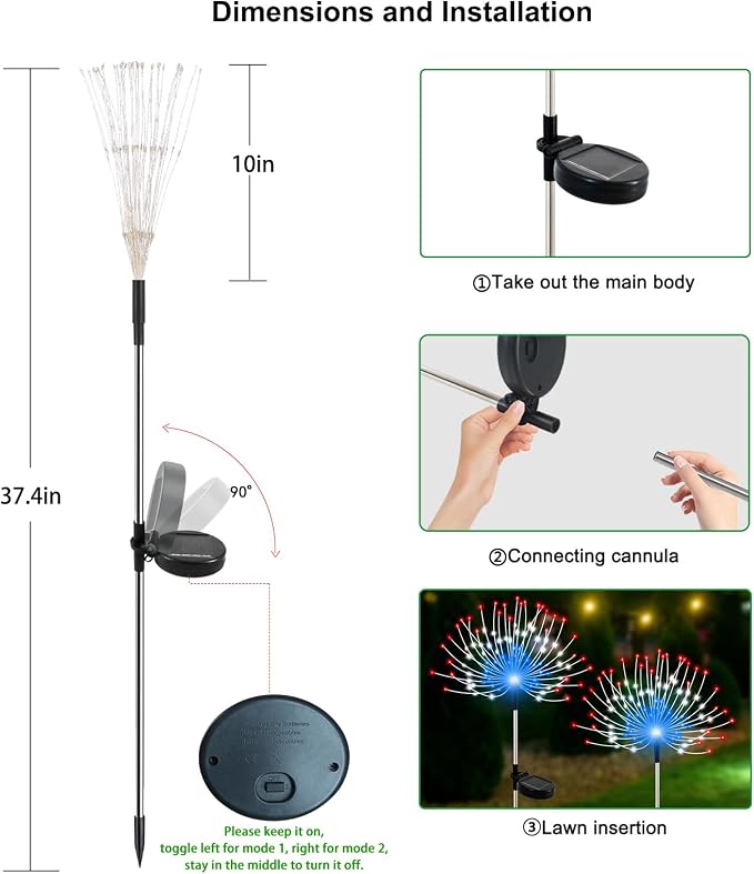 Solar Garden Lights Outdoor Waterproof, 2 Pack 120 LED Solar Firework Lights - Image 6