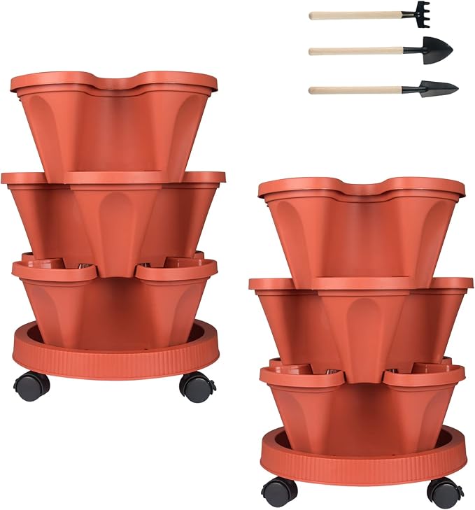 DUNCHATY Stackable Planters 3 Tier Vertical Garden Planting Tower Planters by DUNCHATY