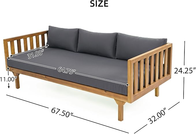 Merax Outdoor 3 Seater Daybed, Acacia Wood Day Bed Couch Sofa - Image 2