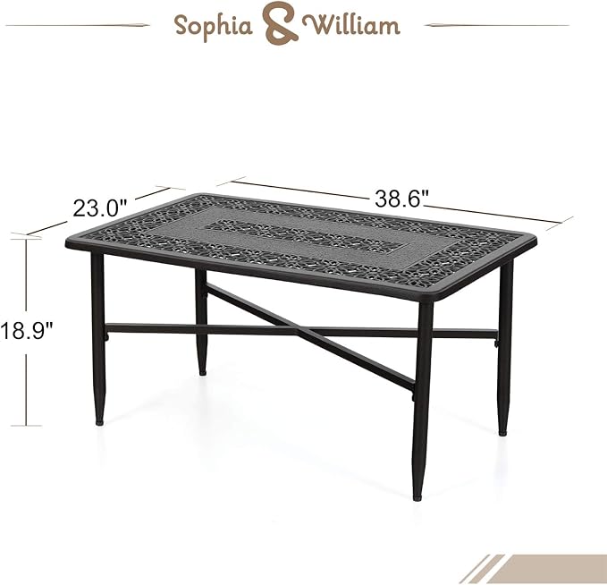 Sophia & William Patio Coffee Table Rectangle, Modern Outdoor Cast Aluminum - Image 3