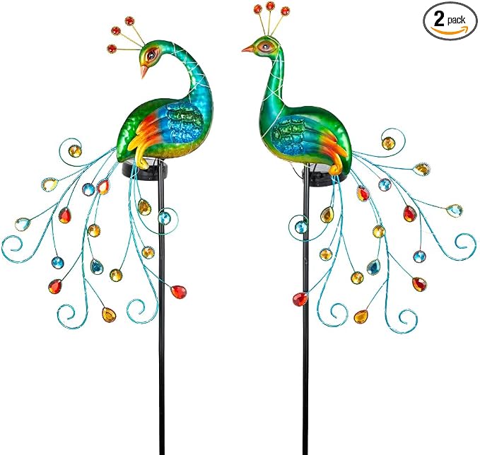 DREAMSOUL 2 Pack Peacock Solar Lights Outdoor, Tall Waterproof LED Outdoor by DREAMSOUL