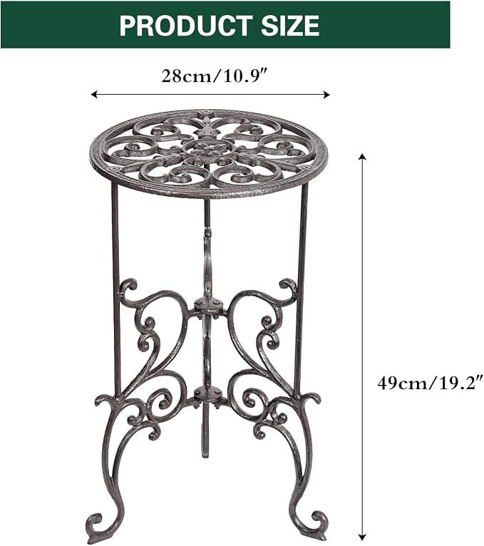 Sungmor Heavy Duty Cast Iron Potted Plant Stand, 19.3-Inch 1 Tier Metal Planter - Image 4