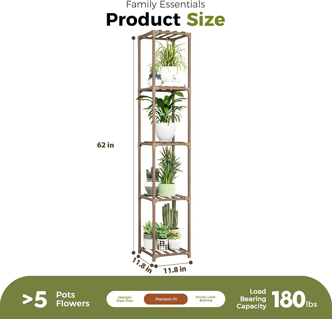 Bamworld Corner Plant Stand Indoor Tall Plant Shelf 5-tier Wood Plant Holder - Image 6