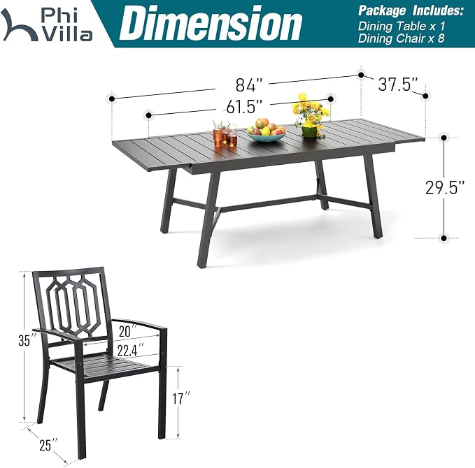 PHI VILLA 9 Pieces Outdoor Dining Set - Image 9