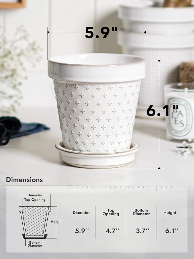 LE TAUCI Ceramic Plant Pots, 6 Inch Flower Pot - Image 3