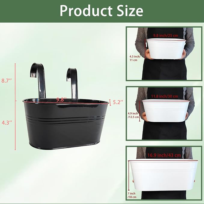 4 Pack Metal Hanging Planter for Outdoor Plants, 10 Inch Black Fence Planters - Image 3