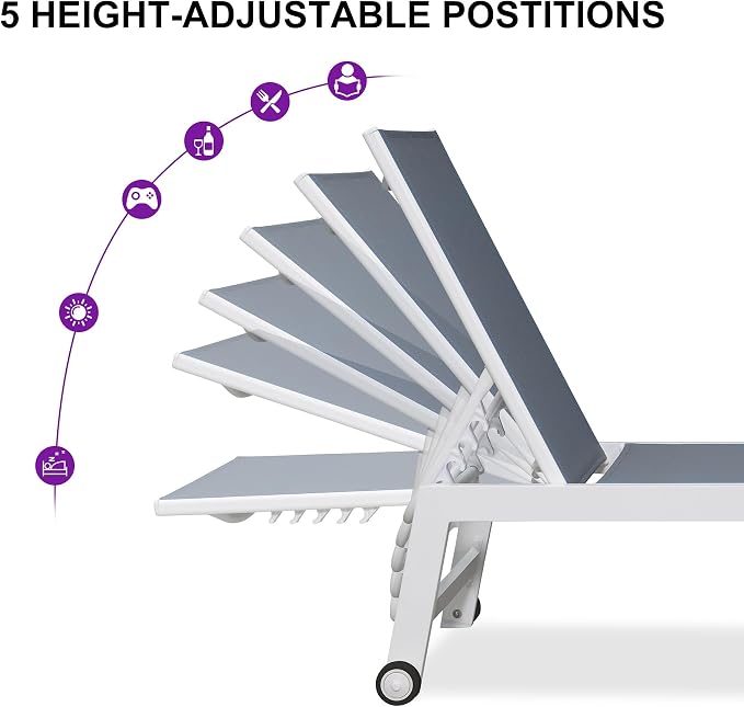 PURPLE LEAF Oversize Chaise Lounge Chair Outdoor 2 Pieces White Aluminum Lounge - Image 7