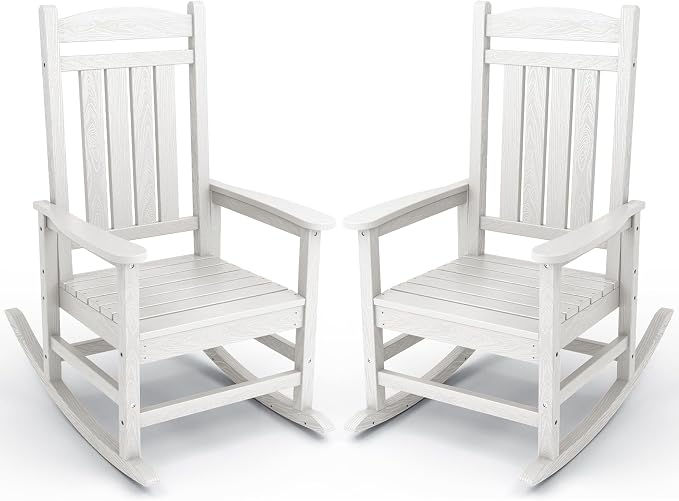 KINGYES HDPE Patio Rocking Chair Set of 2, Outdoor Rocking Chairs Porch Rocker by KINGYES