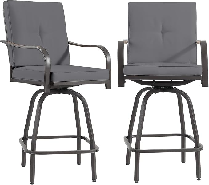 Outdoor Swivel Bar Stools Set of 2, Bar Height Patio Chairs - Image 9