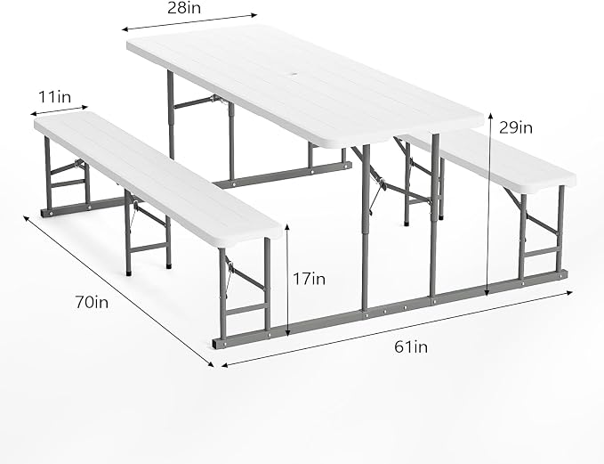 VINGLI Folding Picnic Table and Bench Set, Portable Outdoor Dining Furniture - Image 9