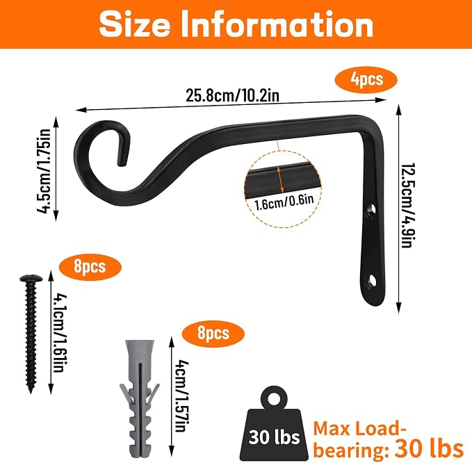 Plant Hangers Outdoor 4 Pack 10 Inch Metal Hanging Plant Bracket Metal Hanging - Image 2