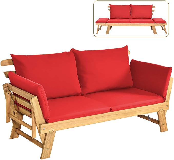 Tangkula Convertible Acacia Wood Patio Couch Sofa Bed by TANGKULA
