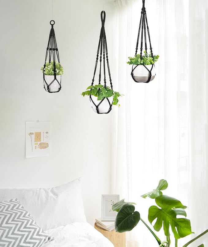 Mkono 3 Pack Macrame Plant Hangers Indoor Different Size Hanging Planter Basket - Image 2