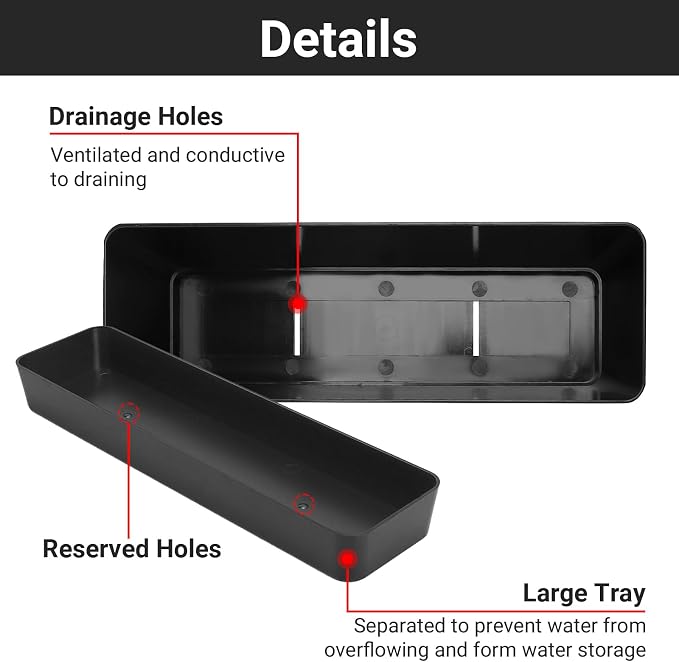 GREANER 6 Pack Herb Planters, 12x3.8 Inch Black Rectangle Window Boxes - Image 3