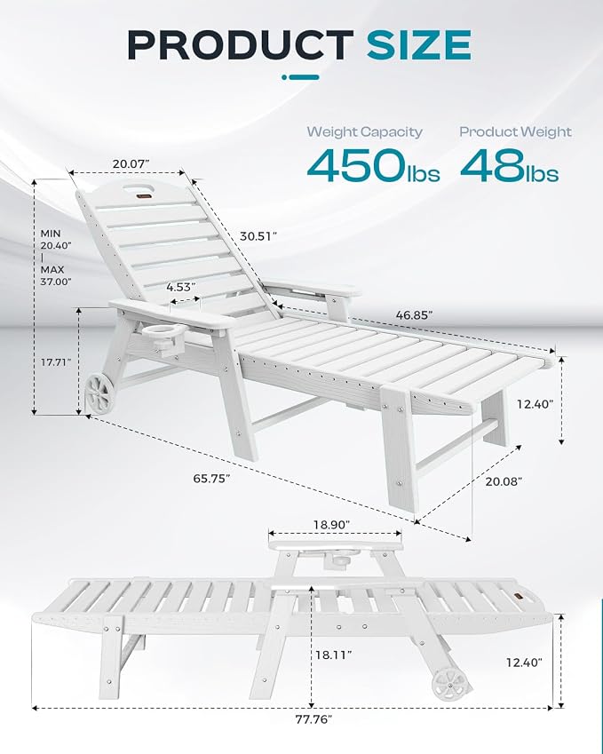 Outdoor Lounge Chair Set of 4, All Weather Patio Chaise Lounge Chairs - Image 3