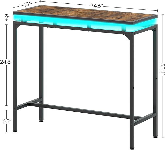 Bar Table with LED Lights, Counter Height Bar Height Table, Pub Gaming Table - Image 3
