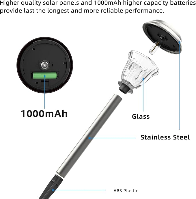 DERAYSION Solar Lights Outdoor Waterproof, Brushed Stainless Steel Glass Solar - Image 5