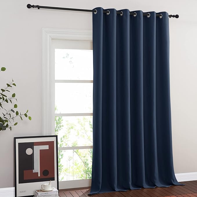 NICETOWN Navy Blue Blackout Room Divider Curtains 144 inch Length, Grommet - Image 2