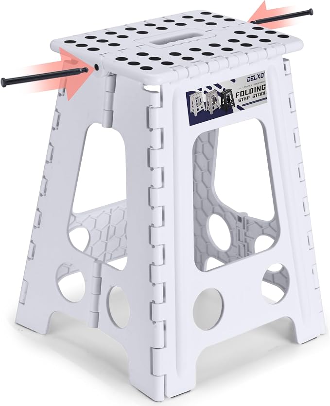 Delxo Folding Step Stool 17.5 Inch White Step Stools by Delxo