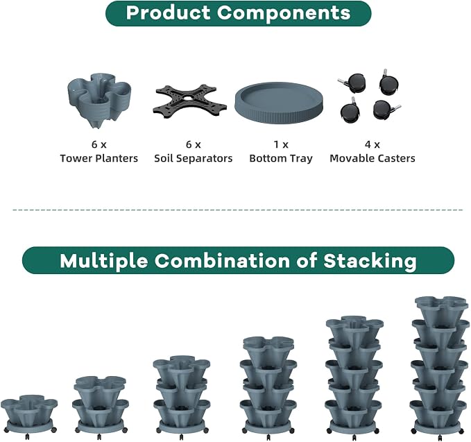 Strawberry Stackable Planters, Vertical Tower Garden, 6 Tiered Stacking Herb - Image 7