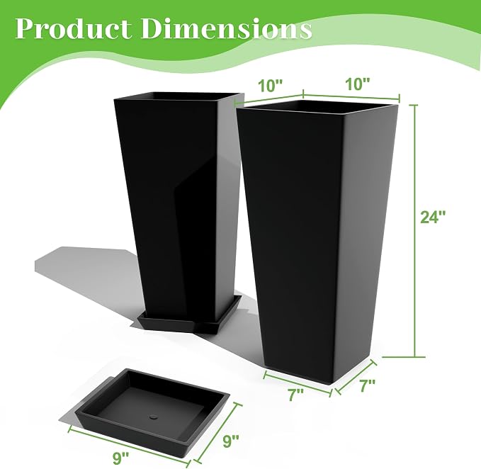 FENCY Set of 2 Tall Planters for Outdoor Plants, 24 Inch Large Tapered Pots - Image 4