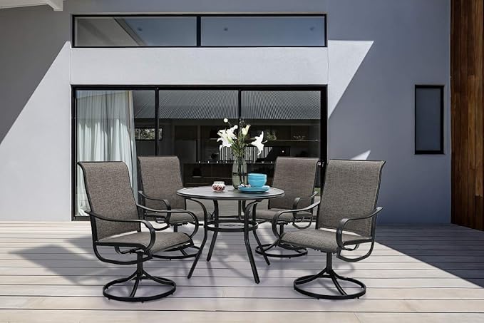 PHI VILLA 5 Piece Patio Dining Set, 4 Swivel Patio Chairs and 1 Round Metal - Image 7