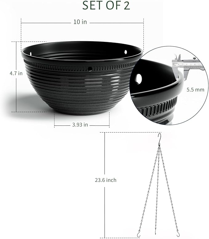 2 Pack Hanging Planters for Indoor Outdoor Plants, 10 Inch Hanging Planter - Image 4