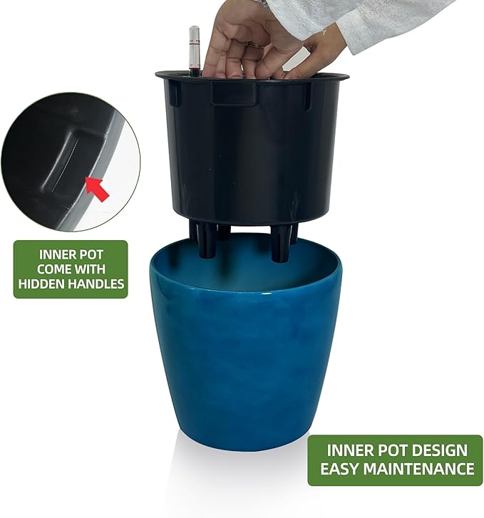 Dexceder 11x10 Inches Self Watering Planter Indoor Outdoor, Inner Pot Design - Image 4