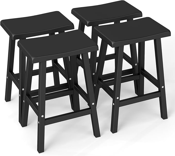 Bar Stools 29'' Outdoor Set of 4, Waterproof Modern Durable Resin Saddle Seat by MAIUSCOLI