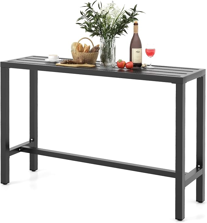 COSTWAY Outdoor Bar Table 55-inch Wide, Narrow Counter Height Dining Table by COSTWAY