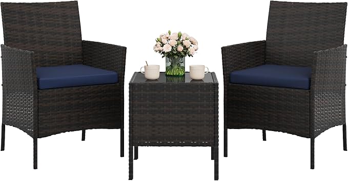 GAOMON 3-Piece Patio Furniture Set, Modern PE Rattan Conversation Set by GAOMON