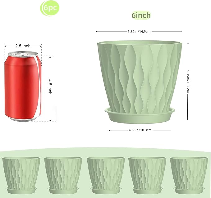6 Inch Plant Pots, 6 Pack Indoor Flower Pots, Planters - Image 2