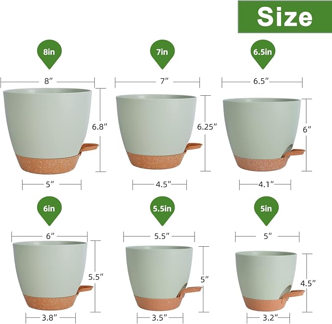 Planters for Indoor Plants, 8/7/6.5/6/5.5/5 Inch Self Watering Planters - Image 4
